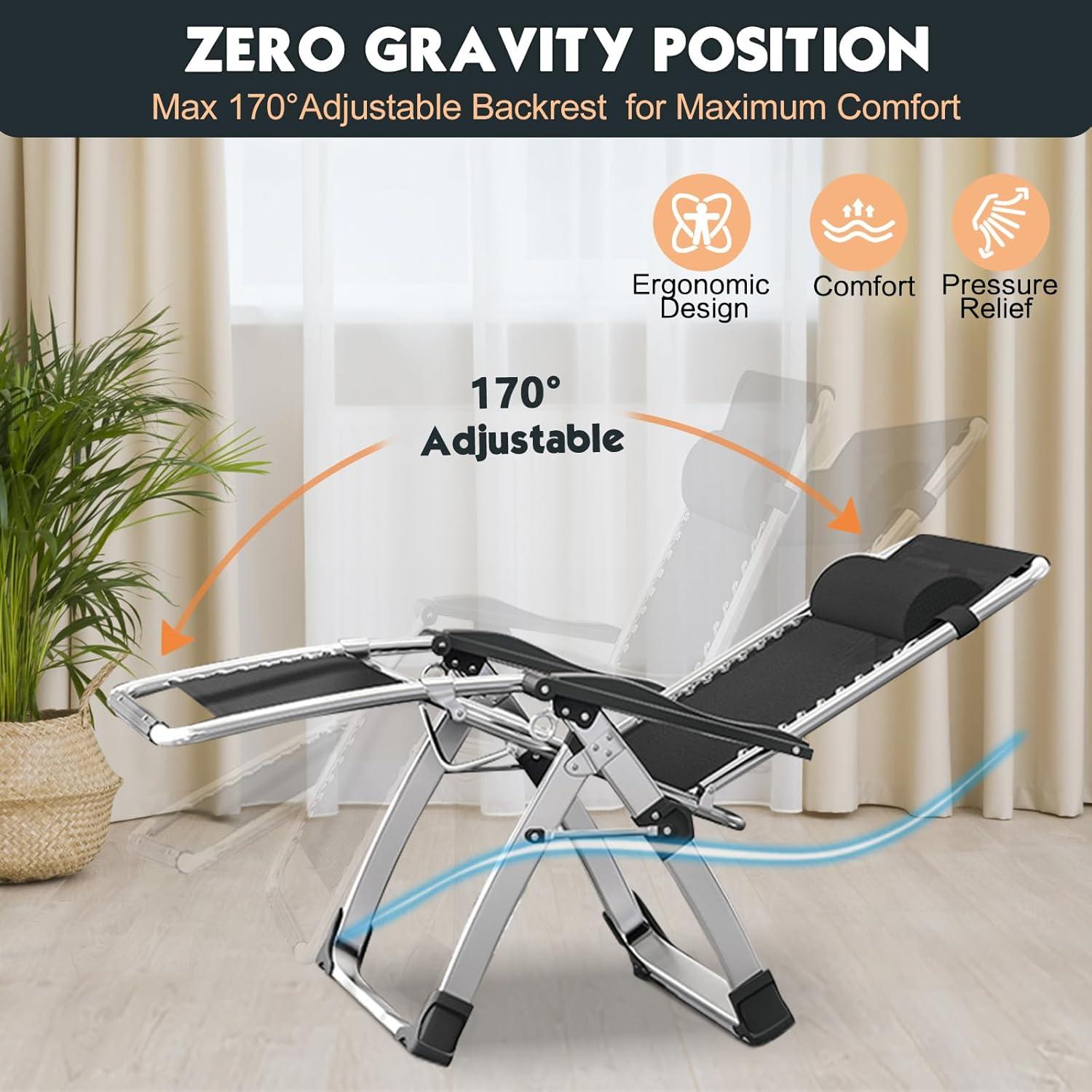 MOPHOTO Zero Gravity Chair for Living Room,Recliner Lawn Recliner,Indoor Outdoor Portable Chaise with Soft Cushion, Cup Holder, Headrest