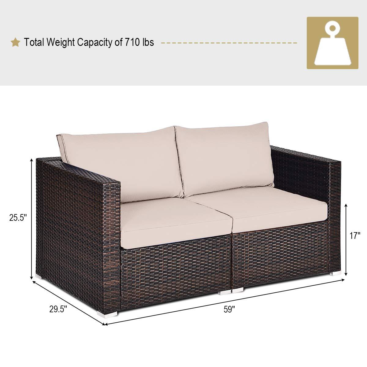 Tangkula 2PCS Rattan Corner Sofa Set Patio Outdoor Furniture Set w/ 4 Beige Cushions