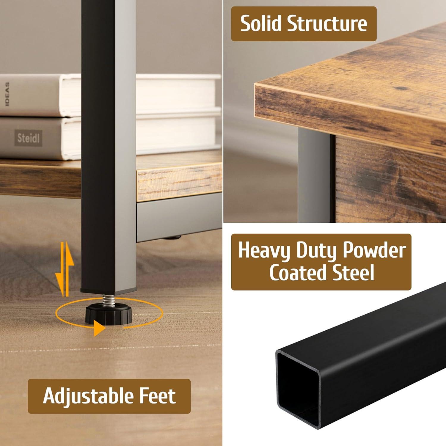 End Tables Set of 2 with Charging Station USB Ports, 3 Tier Tall Night Stand with Storage Shelves, Record Player Stand Narrow Side Table for Small Space Living Room Bedroom Office, Rustic Brown
