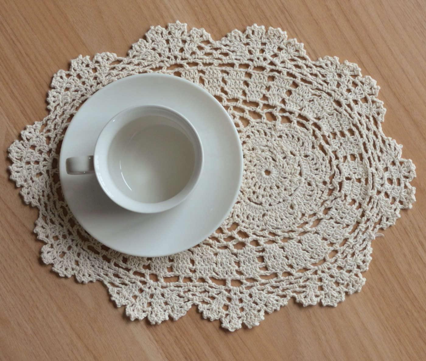 4 Hand Crochet Oval Lace Doilies for Table Placemats
