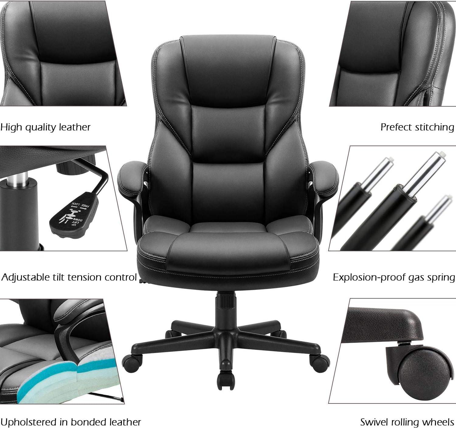 Office Executive Chair High Back Adjustable Managerial Home Desk Chair, Swivel Computer Leather Chair with Lumbar Support (Black)