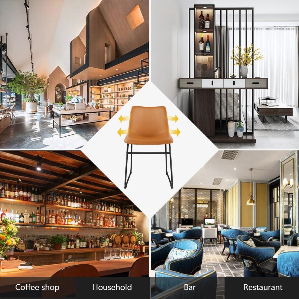 WKWKER Dinning Chairs Set of 2 Faux Leather Industrial Chair Counter Height Chair Metal Legs with Footrest Kitchen Chair for Home Bar Coffee Shop Patio Dining Chair Height 19’’ (Brown, 2pcs)