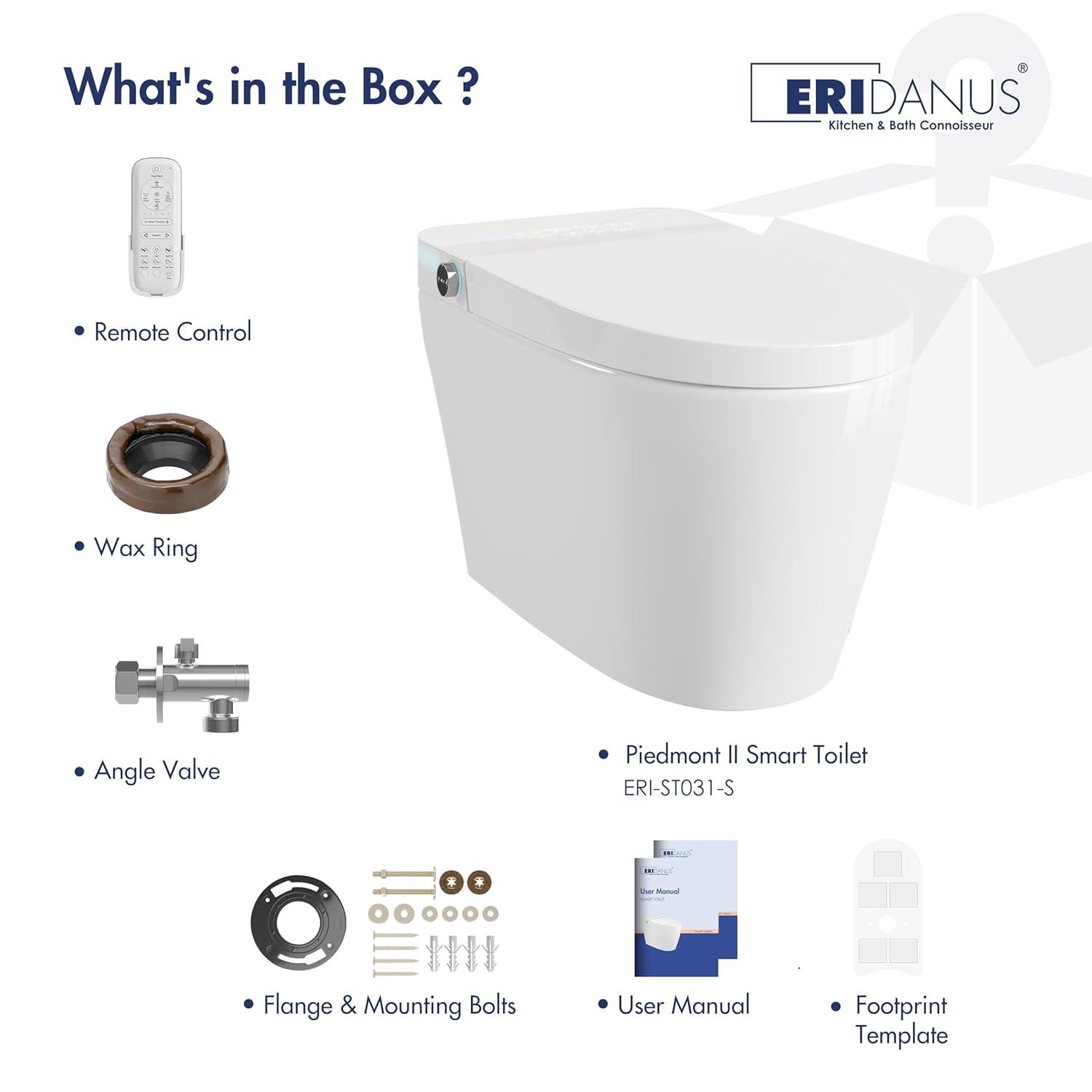 Eridanus White Vitreous China Smart Bidet Toilet with Heated Seat and Remote Control