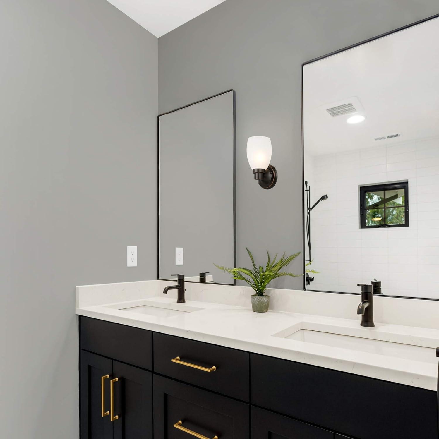 Design House 588814-Orb Lydia Transitional 1-Light Indoor Wall Light Dimmable with a White Frosted Glass Shade and Twist On/Off Switch for Hallway Foyer Bathroom, Oil Rubbed Bronze