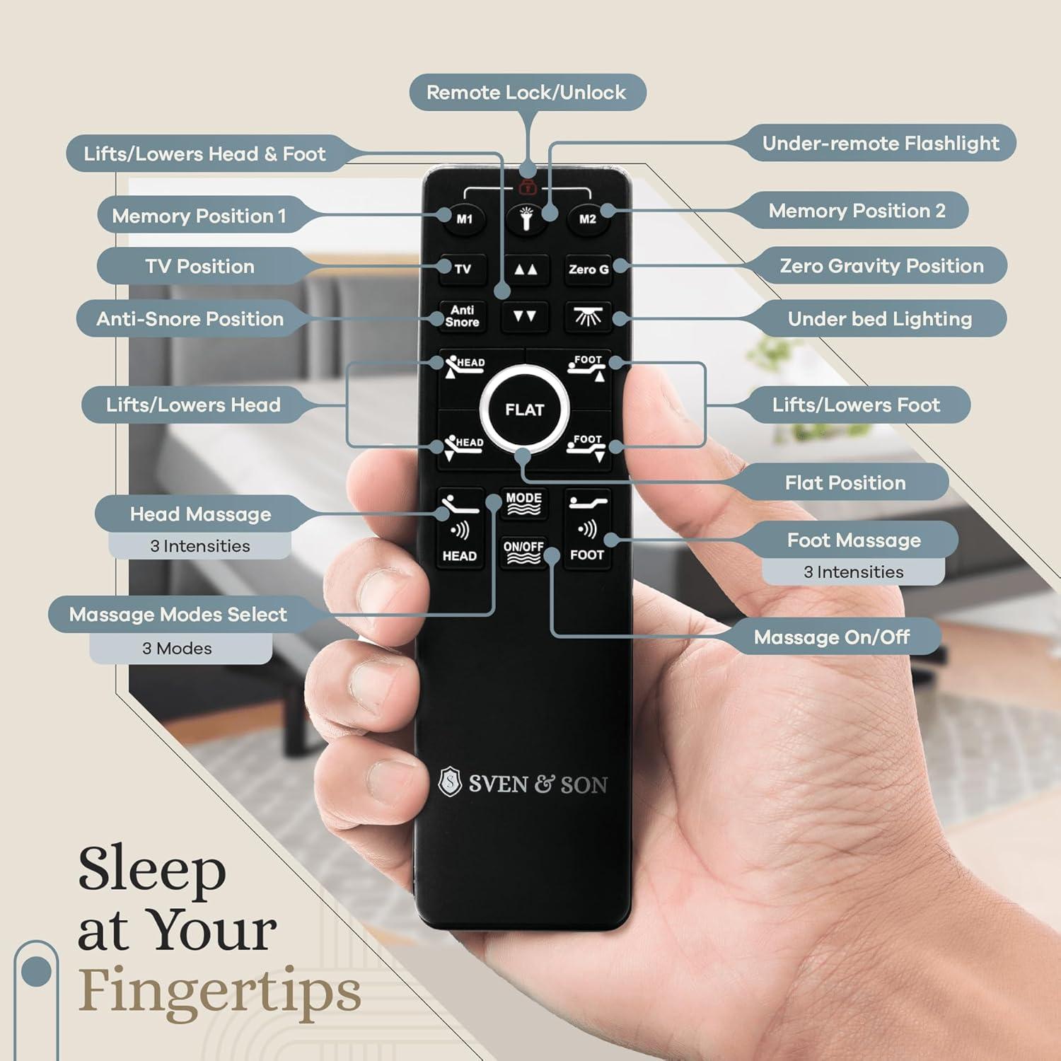 Sven & Son Classic Adjustable Bed Base, Head and Foot Lift, Massage, Under-Bed Lights, USB, Gel Memory, Zero Gravity Smart Frame - Split King + 12 inch Memory Foam Matt (Medium)