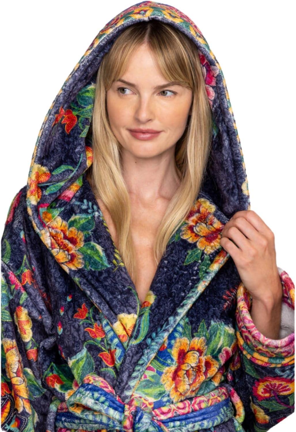 Floral Multicolor Polyester Cozy Robe with Belt and Pockets