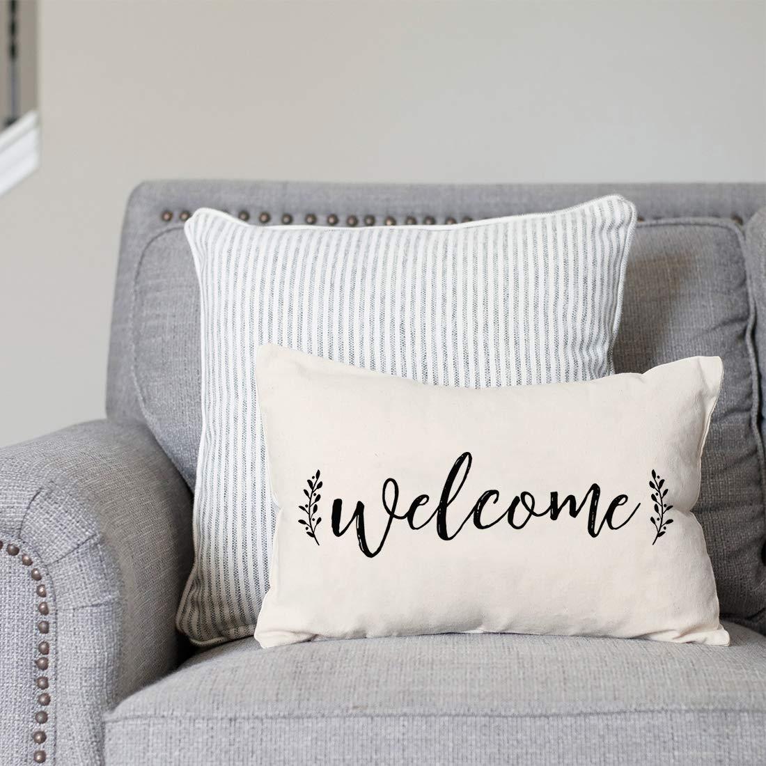 PANDICORN Welcome Throw Pillow Covers 12x20 Inch Modern Farmhouse Outdoor Front Porch Patio Decorations Lumbar Decorative Throw Pillows Cases Cushion Covers for Home Living Room Bedroom Couch Decor