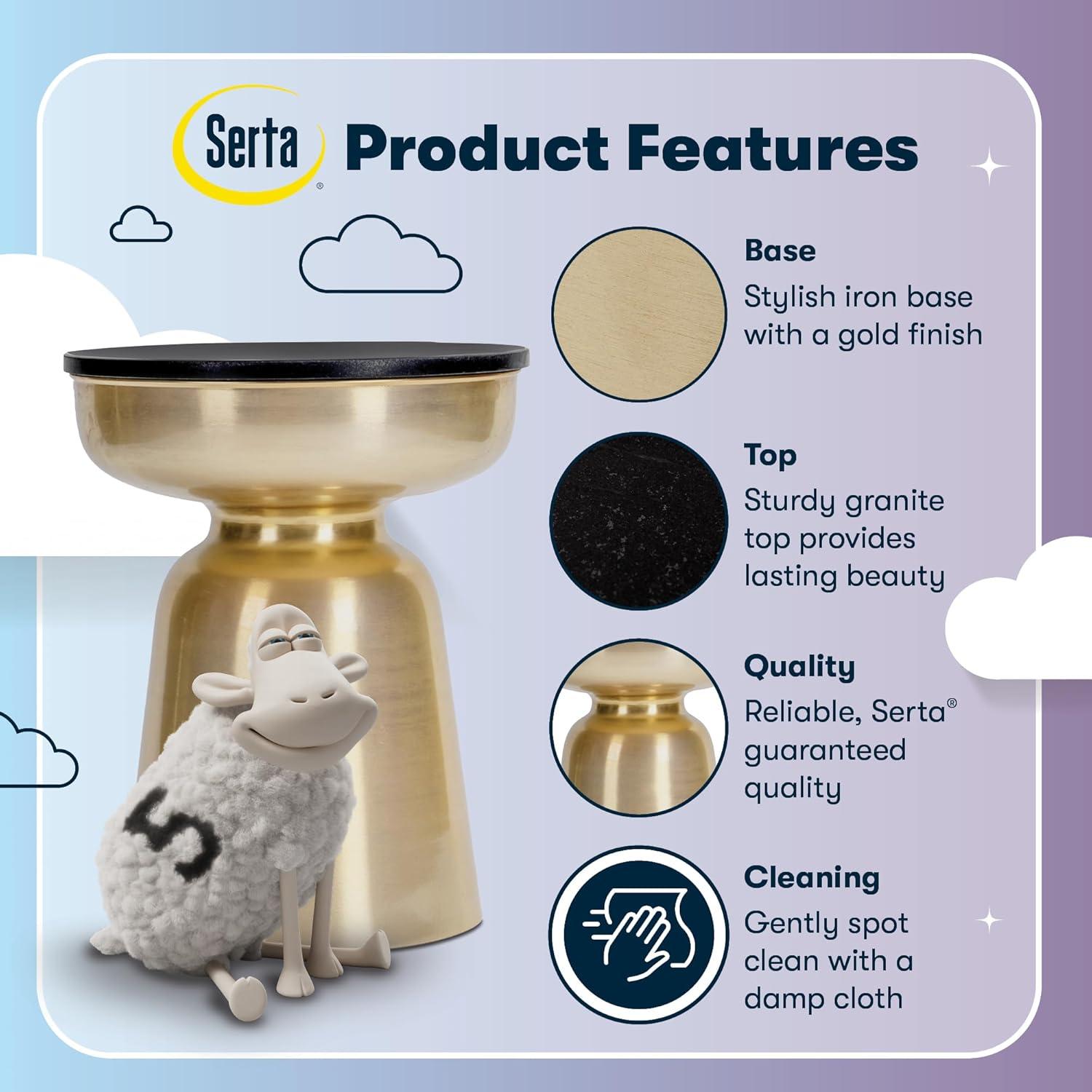 Finch Finch Adler Rothko Accent Side Table, Granite Top, Brushed Brass or Rose Gold Base, Hourglass Shape