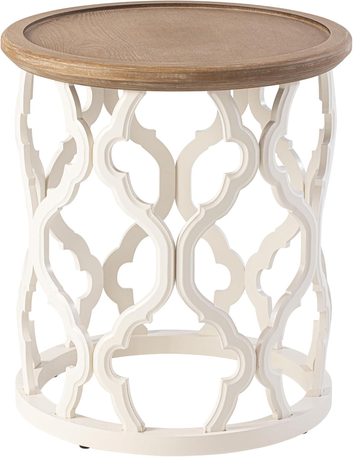 Round Natural Wood Coffee Table with Curved Motif Frame