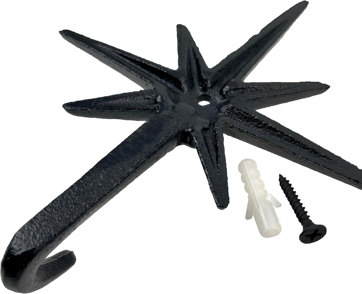 Zeckos Set of 3 Black Finish Cast Iron Atomic Starburst Wall Hooks - Black - Size 6.75 inch