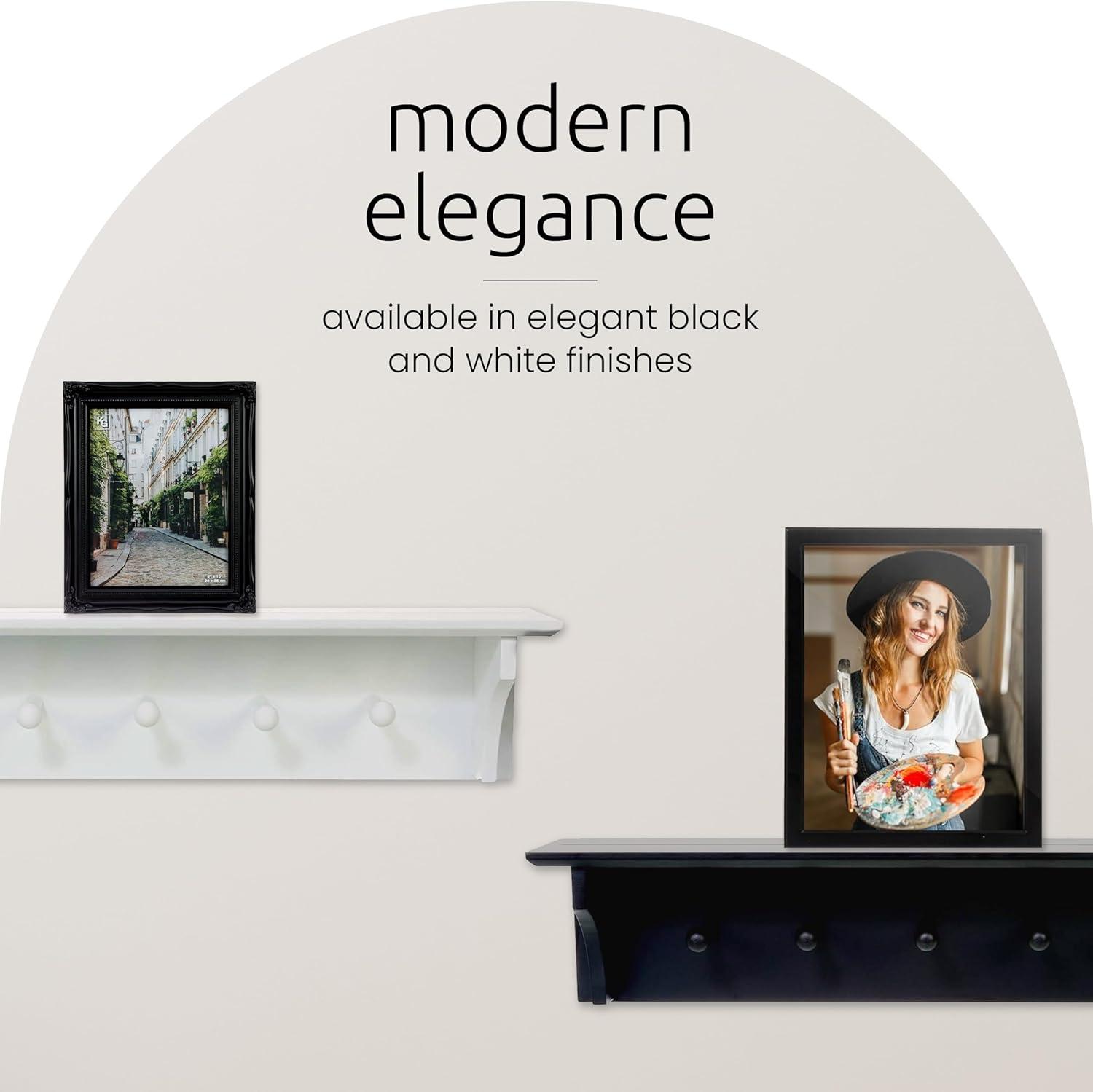 White MDF Floating Wall Shelf with 5 Pegs