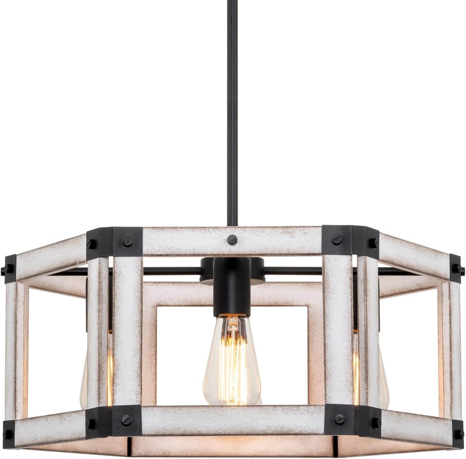 HexaGlow 20" Modern Farmhouse Hexagon Drum Pendant in Black and White Ash