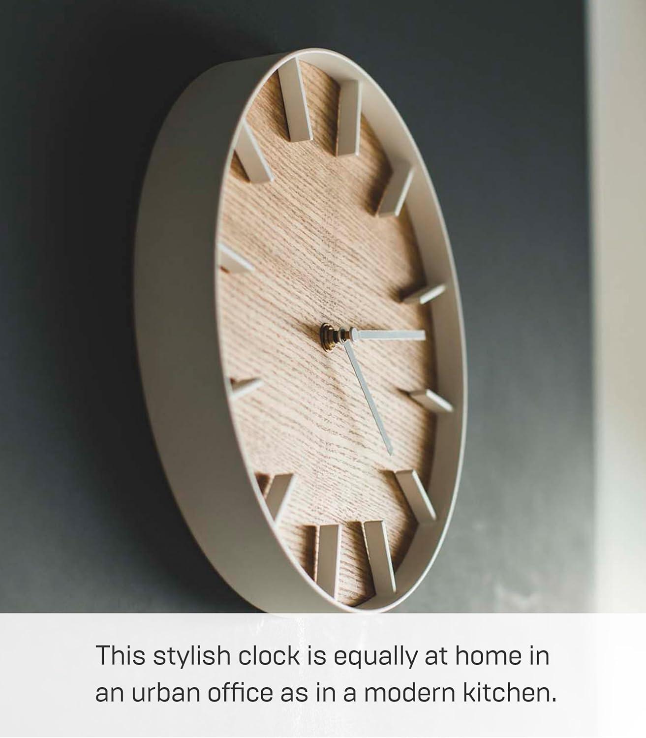 Rin Yamazaki Home Wall Clock, Modern Wood Home Decoration, Steel + Wood, Step Motion Second