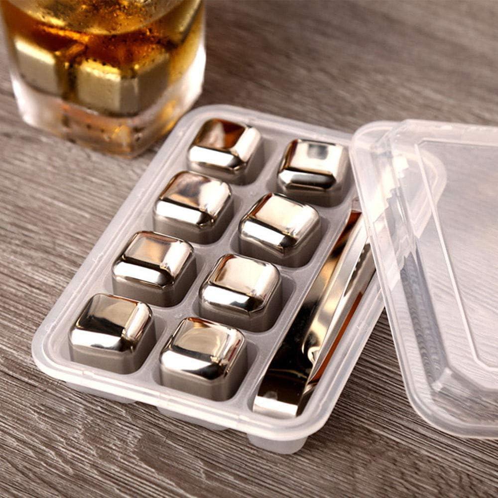 HOMEMAXS Stainless Steel Whiskey Stones with Tongs for Bar Use Silver Color 1 Set Cooling Stones