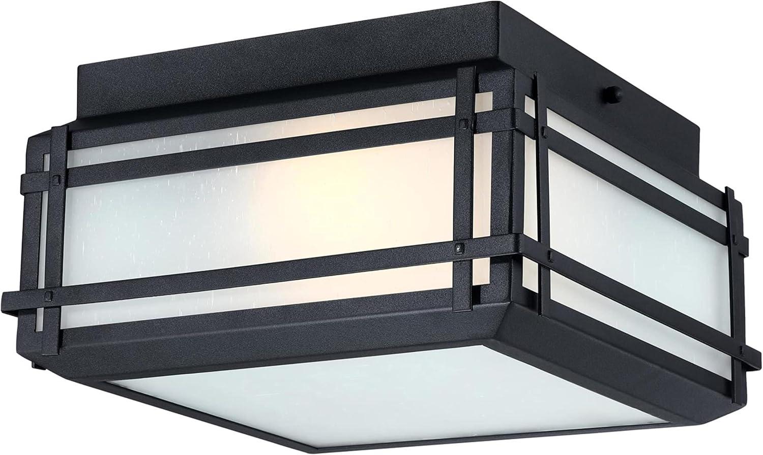 Textured Black Frosted Glass Outdoor Flush Mount Light