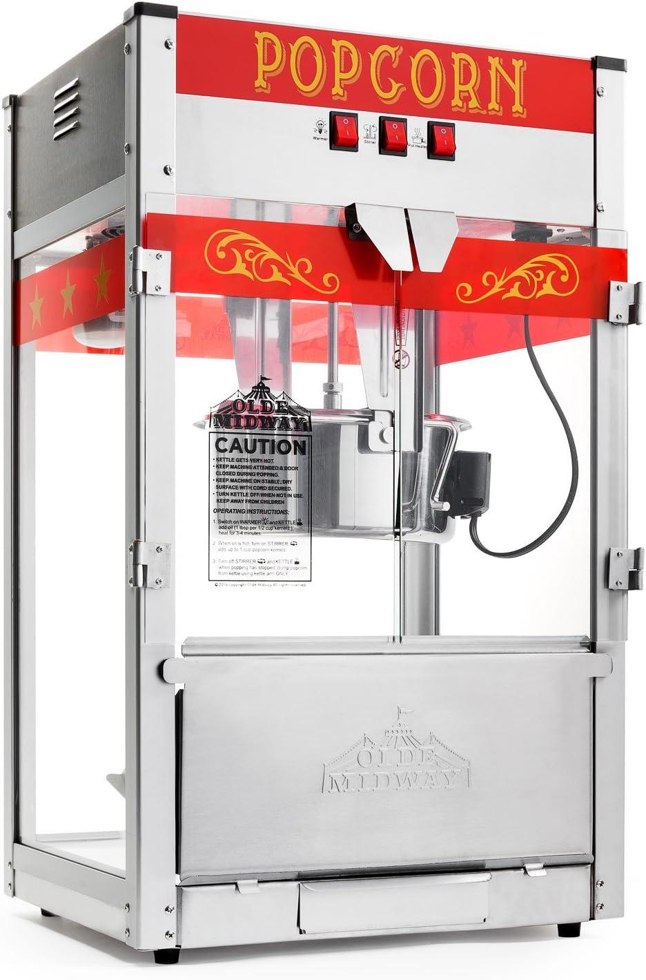 Olde Midway Commercial Popcorn Machine, Bar Style Popper with 12 Ounce Kettle, Black