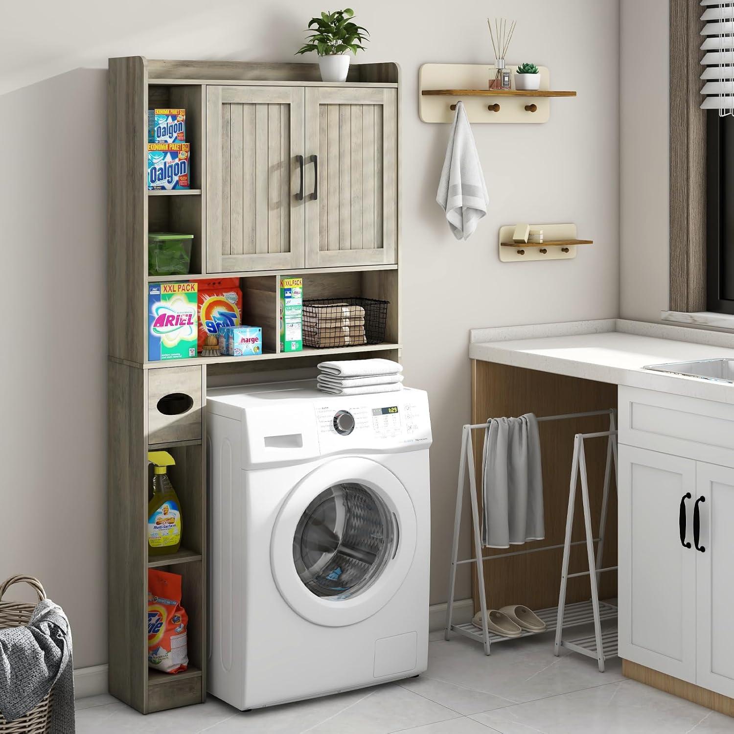 Gray Oak Over-The-Toilet Storage Cabinet with Adjustable Shelving