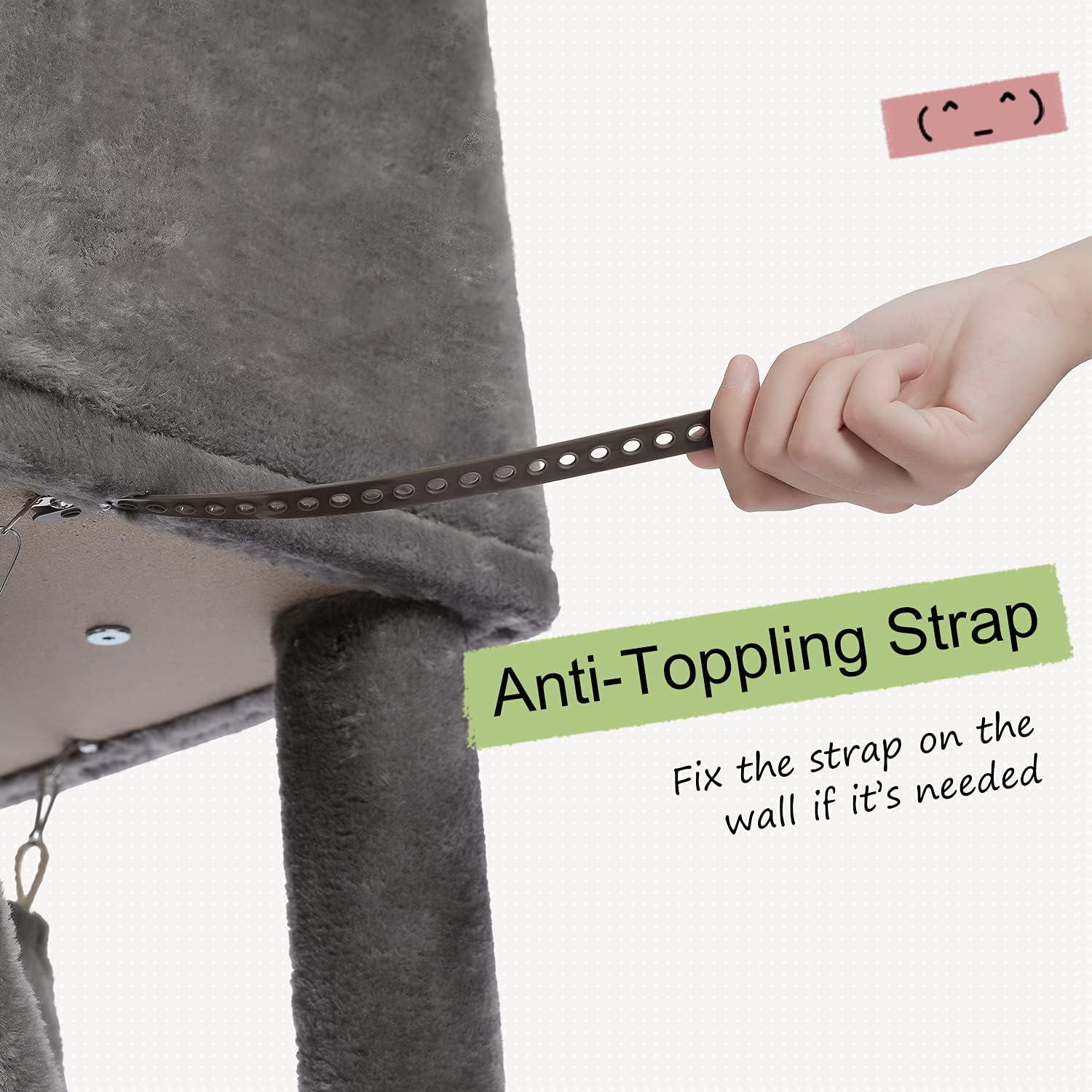 PEQULTI Floor to Ceiling Cat Tree 92.9’’-101.6’’ Height Adjustable Cat Tower Tall Kitty Climbing Play House with Scratching Posts, Cozy Condo, Perches and Large Hammock for Indoor Cats Gray