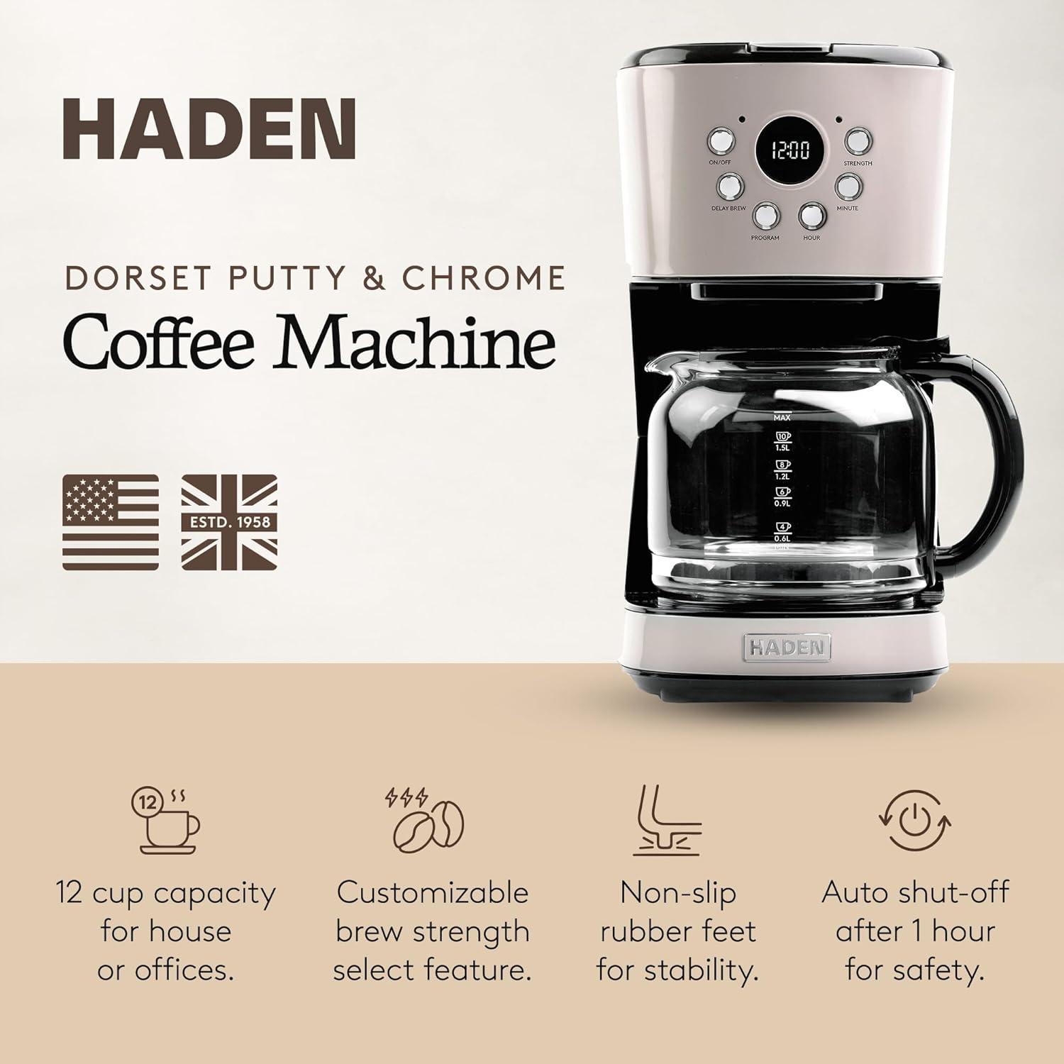 HADEN Putty Beige Programmable Drip Coffee Maker