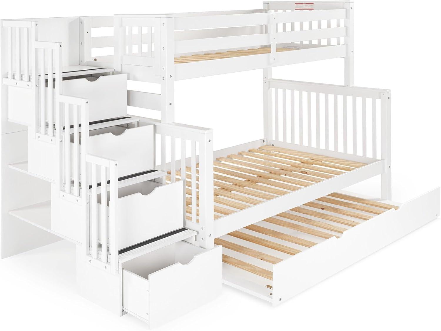 Bedz King - Literas con Escalera Doble con 4 Cajones en los Escalones y una Cama Nido Doble, Color Blanco