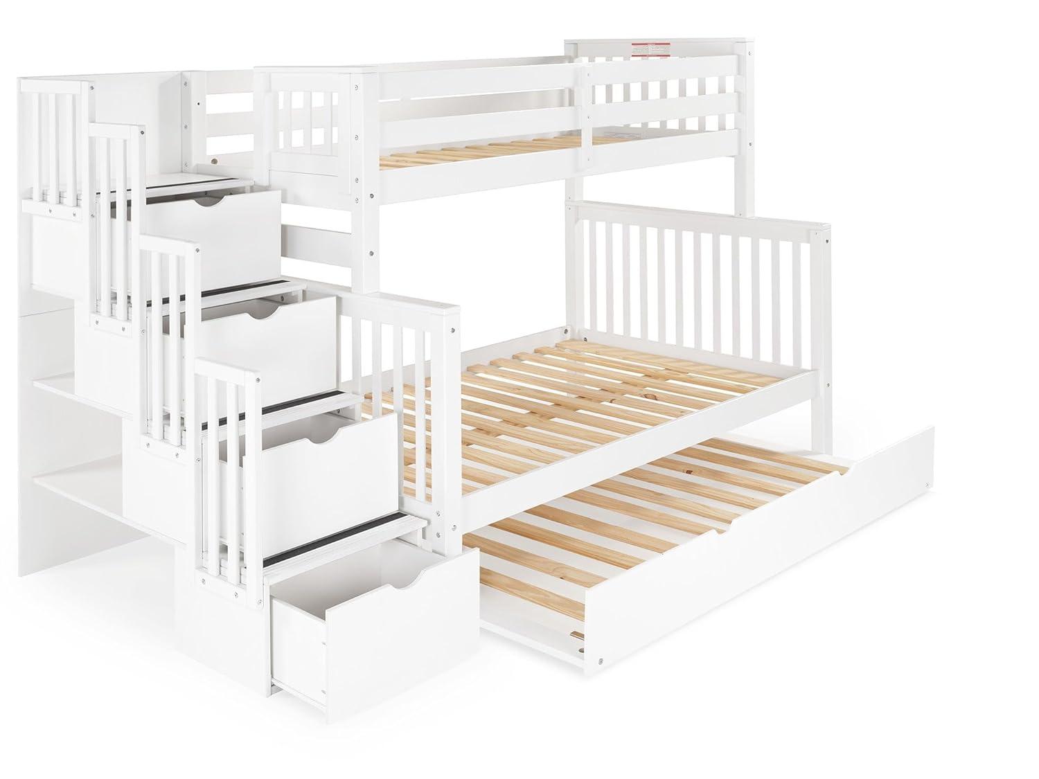 Bedz King - Literas con Escalera Doble con 4 Cajones en los Escalones y una Cama Nido Doble, Color Blanco
