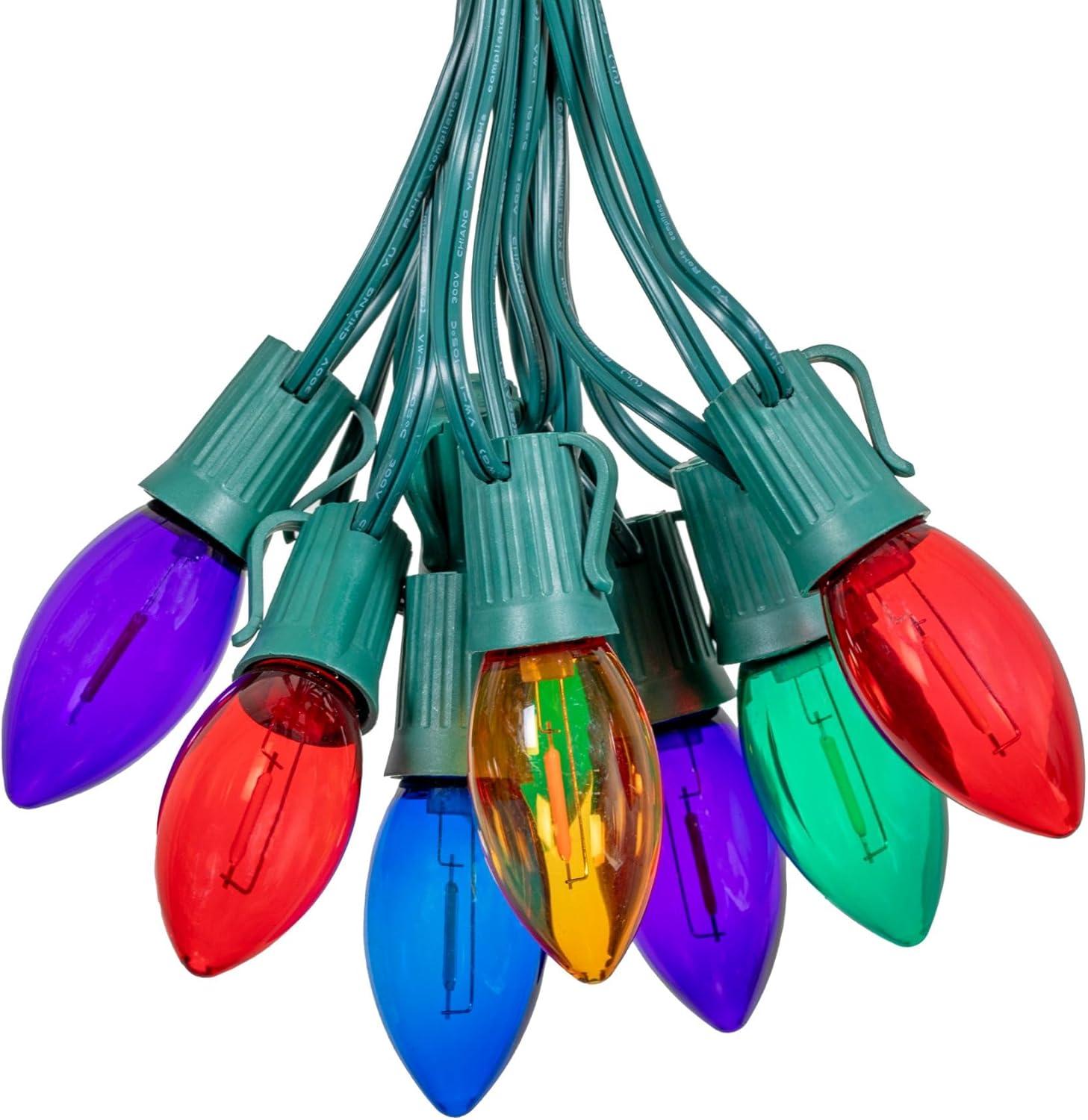 Novelty Lights C9 LED Christmas Multicolor Smooth Plastic Light Set, Green Wire (25 Bulbs, 25 Feet)