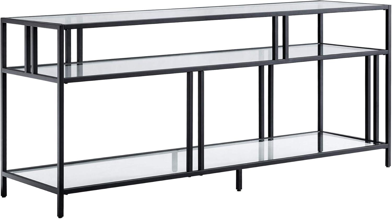 Evelyn&Zoe Cortland Rectangular TV Stand with Glass Shelves for TV's up to 60" in Blackened Bronze