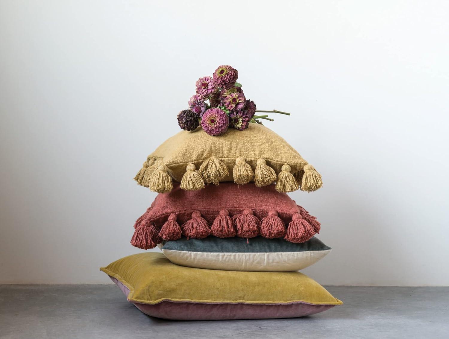 Creative Co-Op Woven Cotton Slub Pillow with Tassels, Mustard