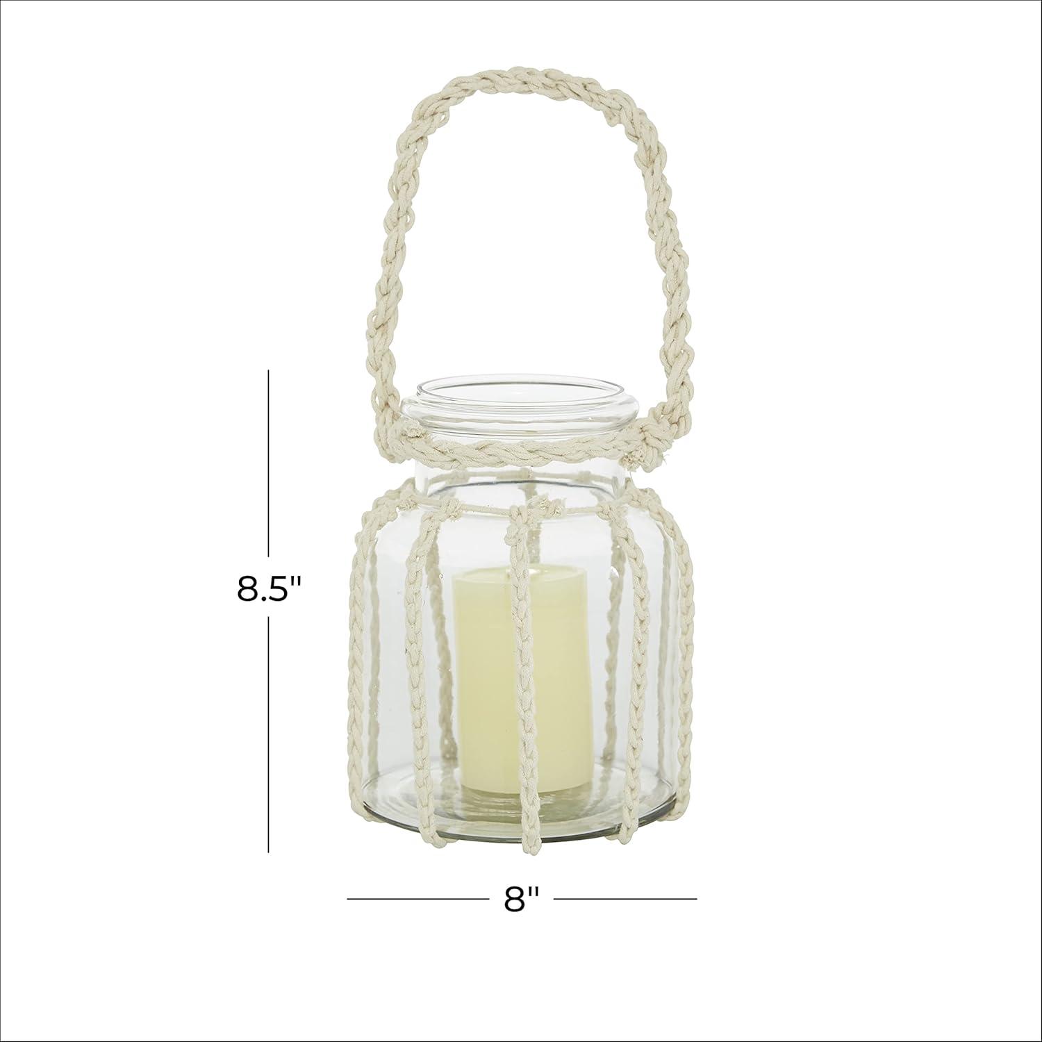 Coastal Charm Wooden Hanging Candle Lantern, 8" Clear Glass