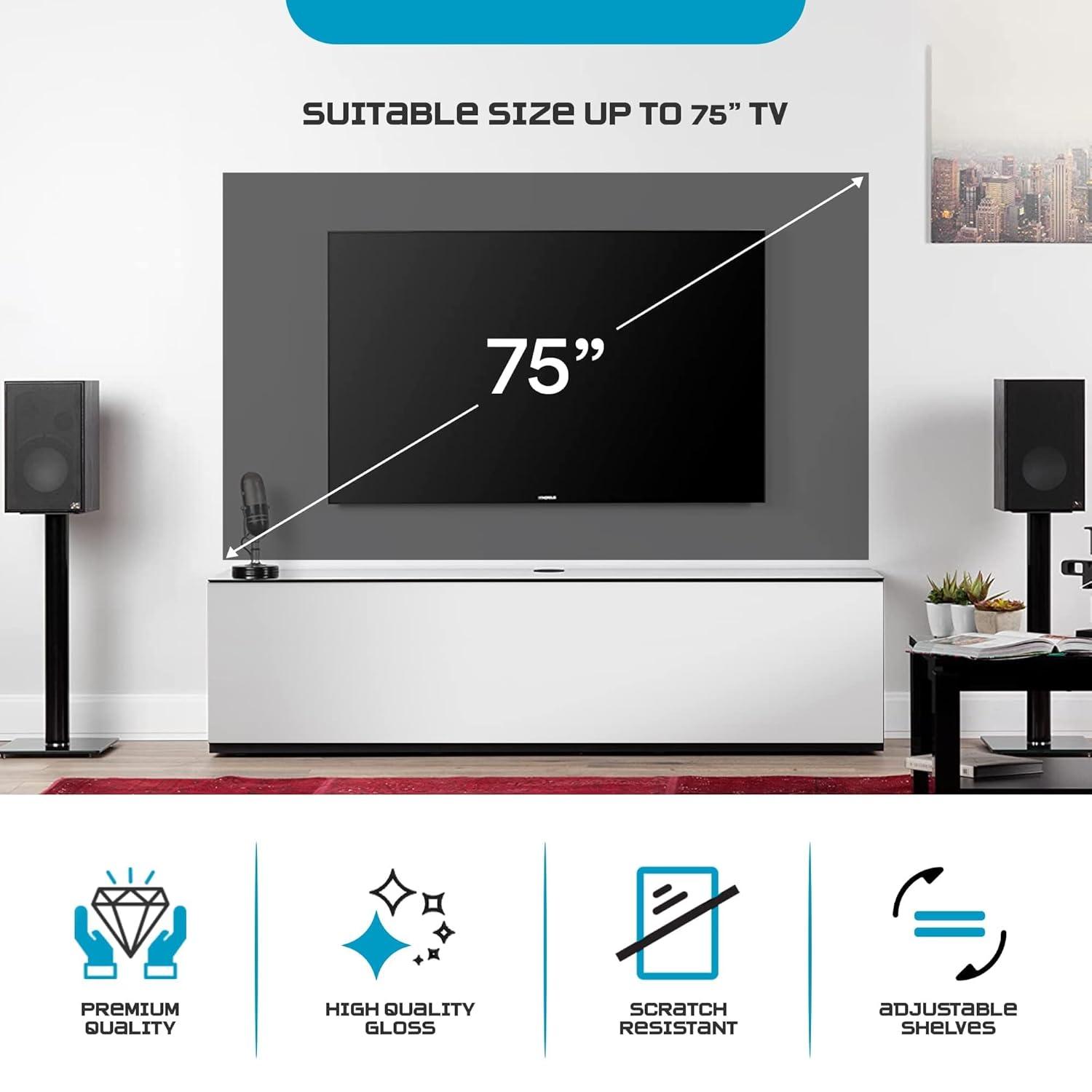 SONOROUS Studio ST-160B Wood and Glass TV Stand with Hidden Wheels for Sizes up to 75" (Modern Design with 6 Shelves for Your Audio/Video Components and Consoles, Comes with I/R Repeater) - Black