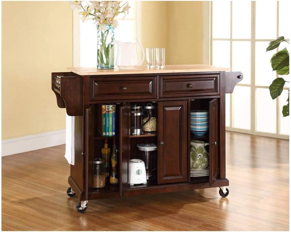 Crosley Furniture Natural Wood Top Kitchen Cart in Mahogany/Natural