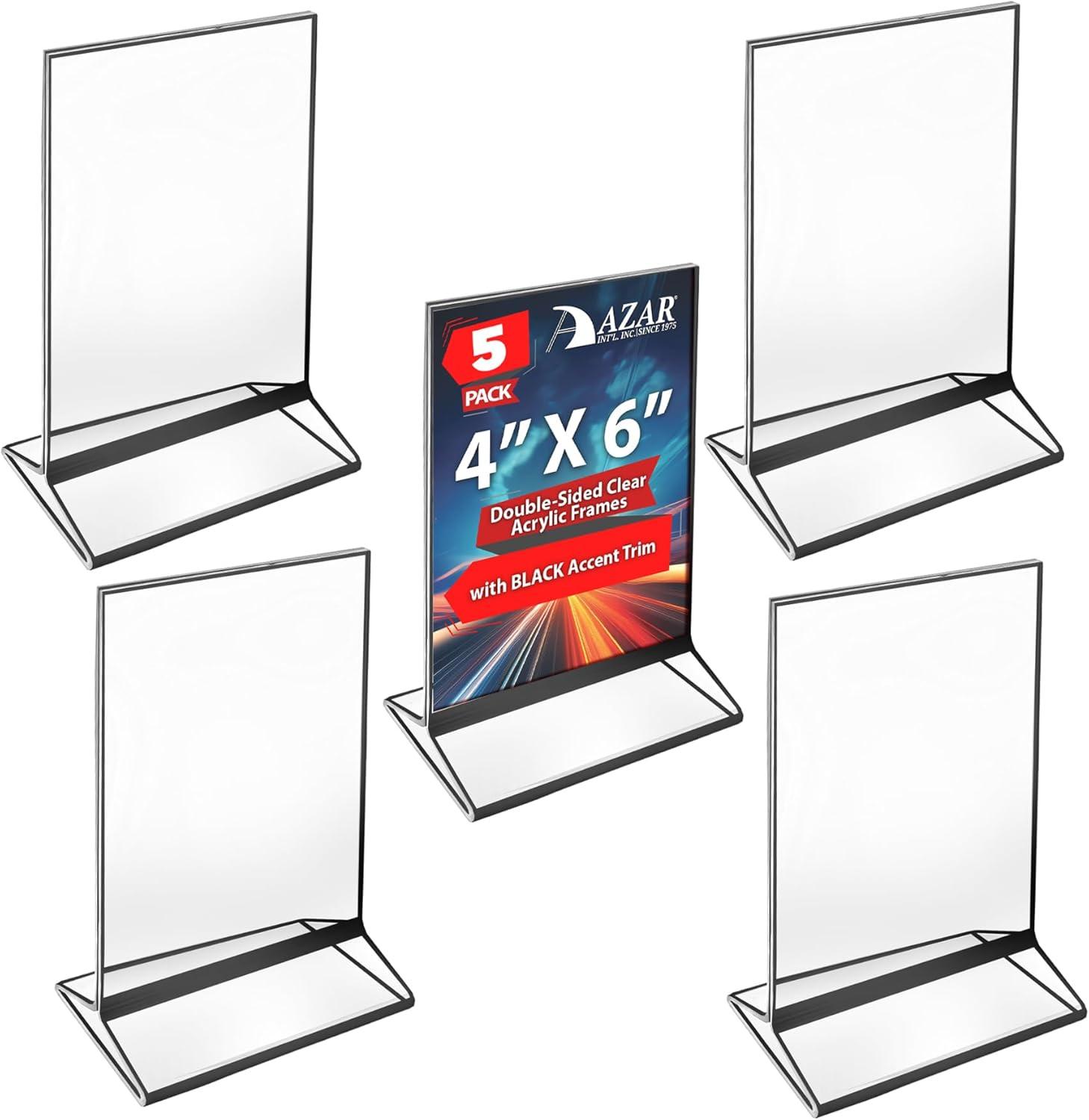 Azar Displays Double-Sided Clear Acrylic Frames with Accent Trim 4" Wide x 6" High, Black