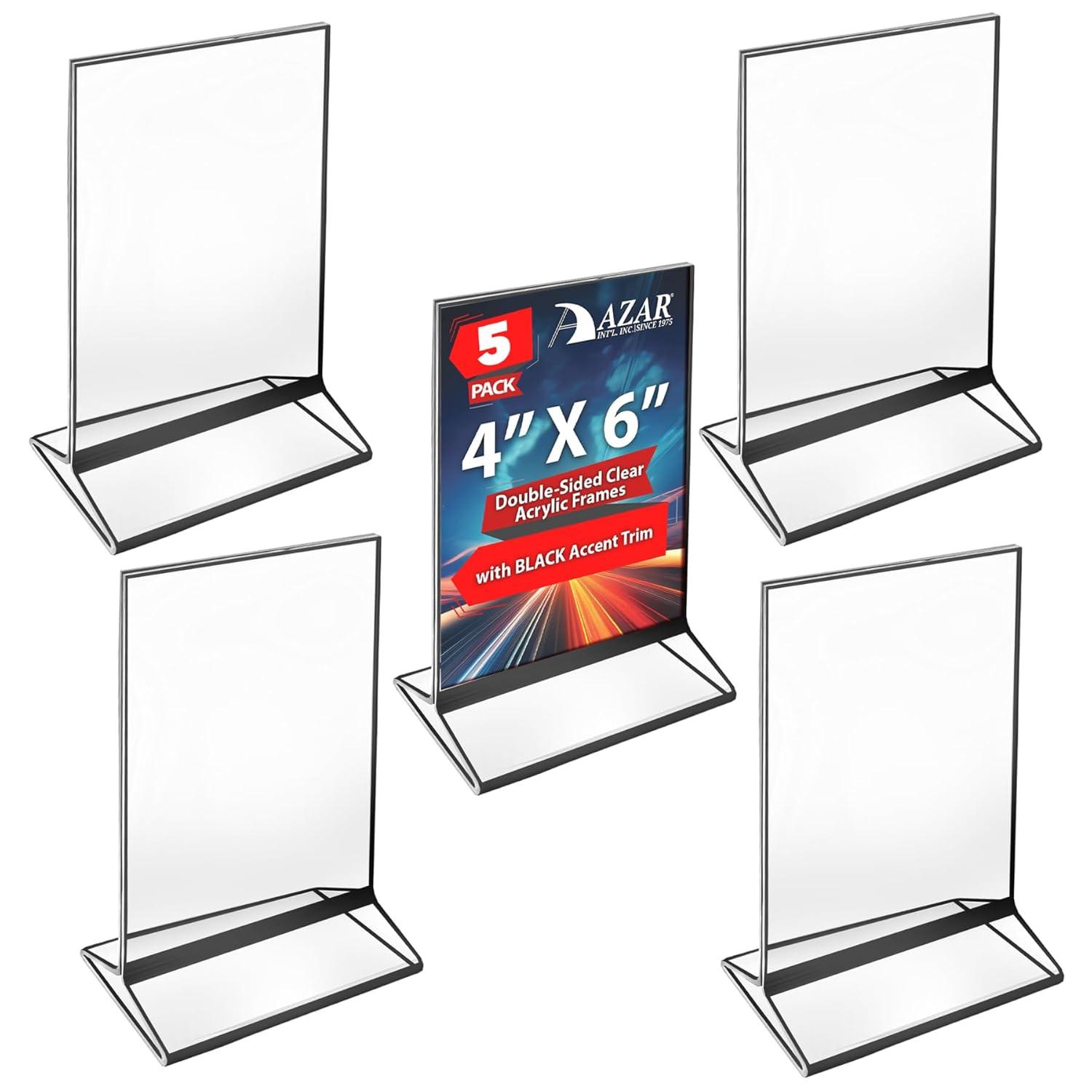 Azar Displays Double-Sided Clear Acrylic Frames with Accent Trim 4" Wide x 6" High, Black