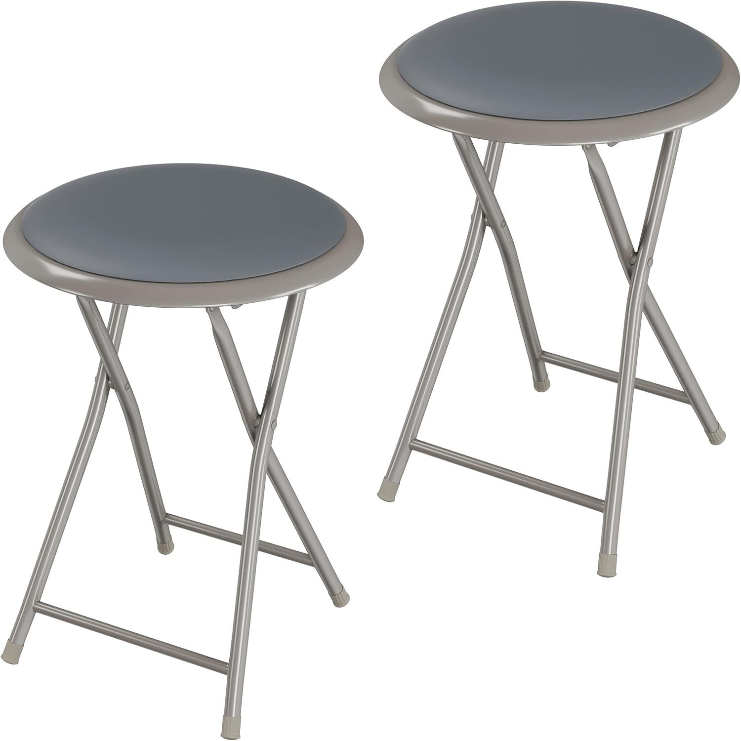 Trademark Home Set of 2 Heavy-Duty Bar Stools, 18 in. Folding Stools with Padded Seats, Gray