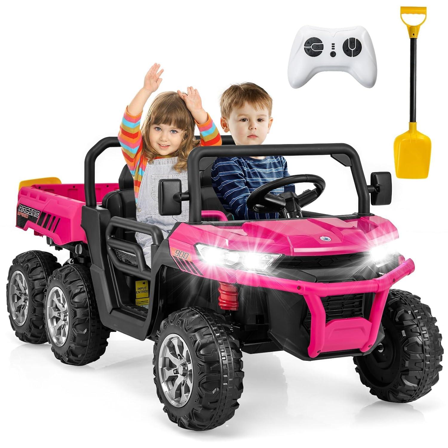 DreamDwell Home 4 Wheels 24V Ride on Dump Truck Toys 2 Seater Kids Ride On UTV Car with Remote Control,Electric Dump Bed