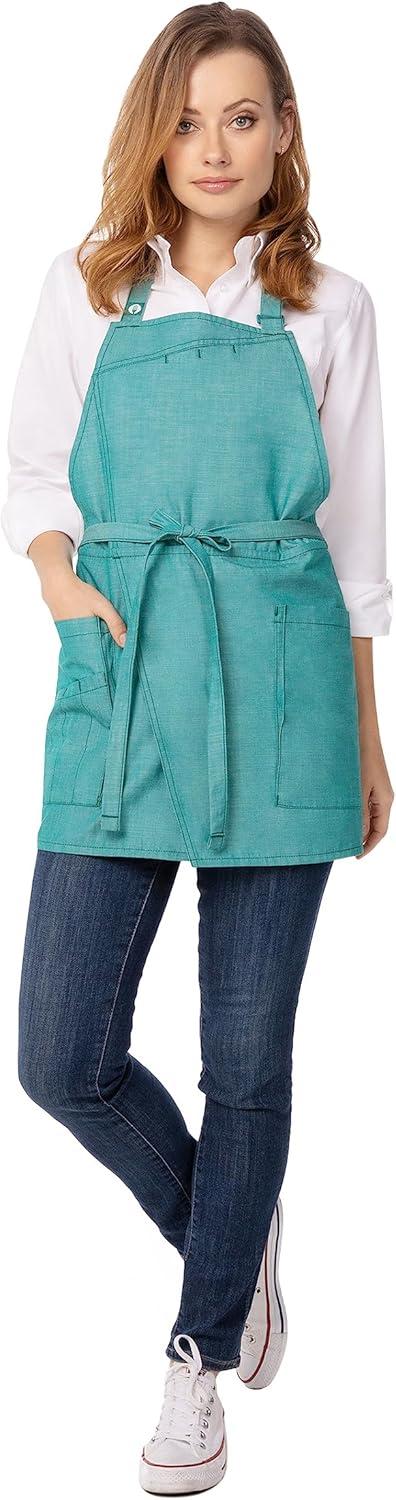 Jade Green Cotton Unisex Short Bib Apron