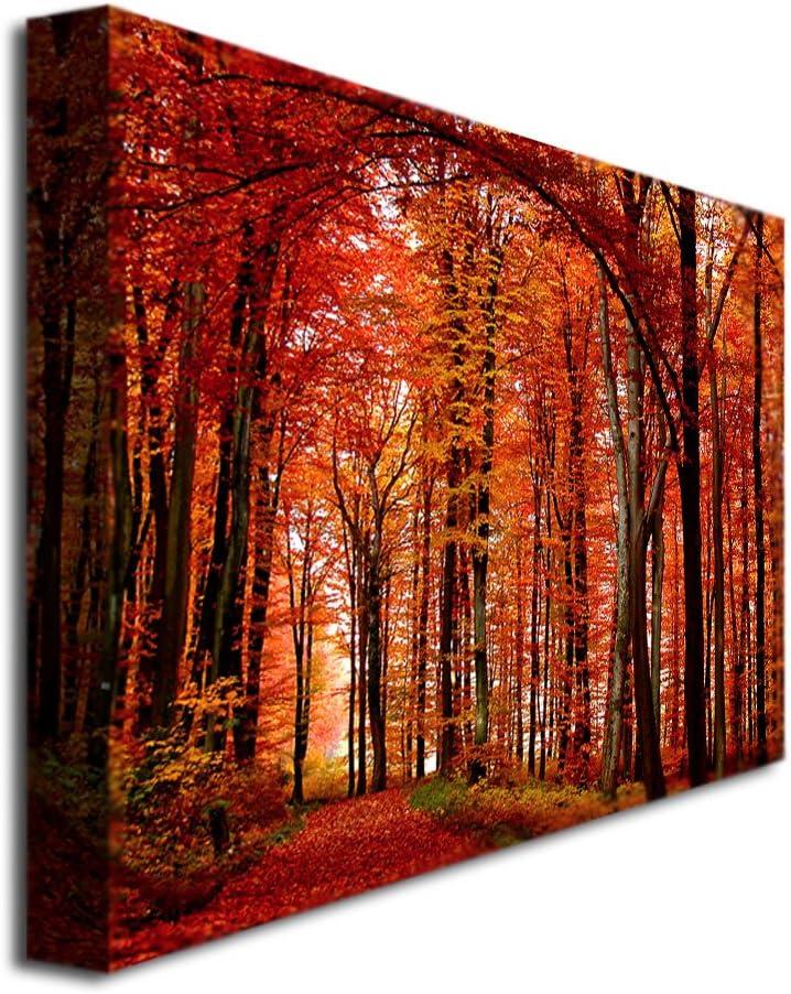 Large Red Autumn Forest Canvas Wall Art