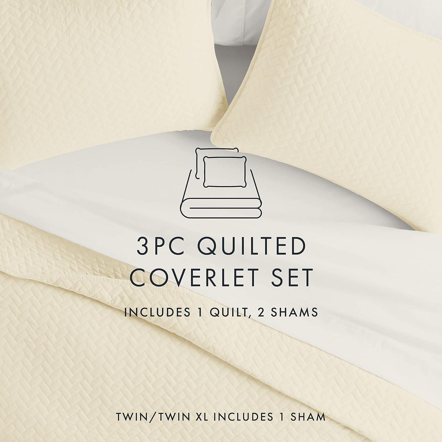 Linen Market Quilt Coverlet Set All Season Microfiber Contemporary Ultra Soft Bedding in Herringbone Stitch - Full/Queen Herringbone Stitch Yellow