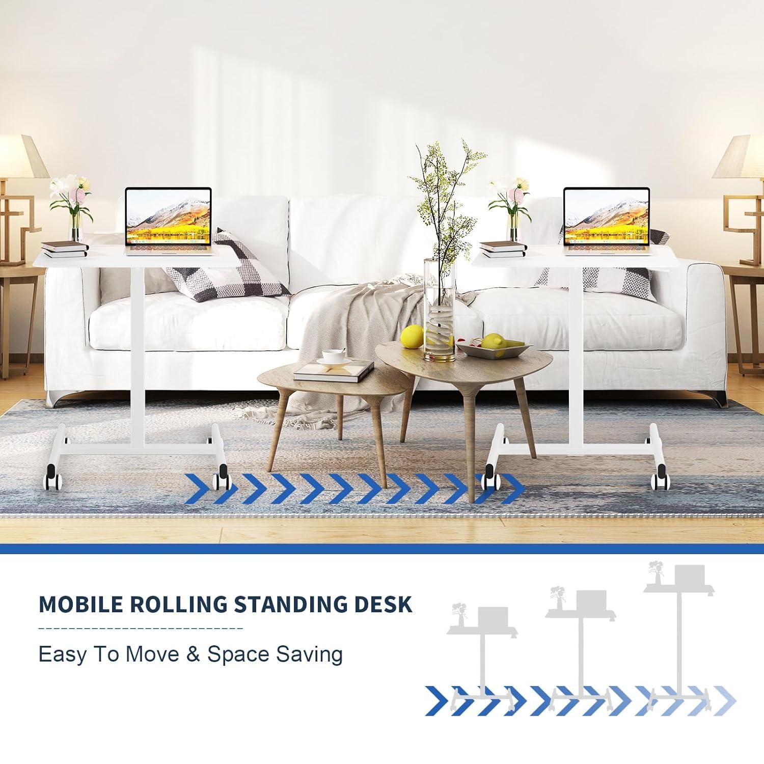 XIANERS Mobile Standing Desk Pneumatic Computer Table Adjustable Height Mobile Stand Up Desk With Wheels Portable Rolling Desk Computer Desk Laptop Desk Standing Table latest