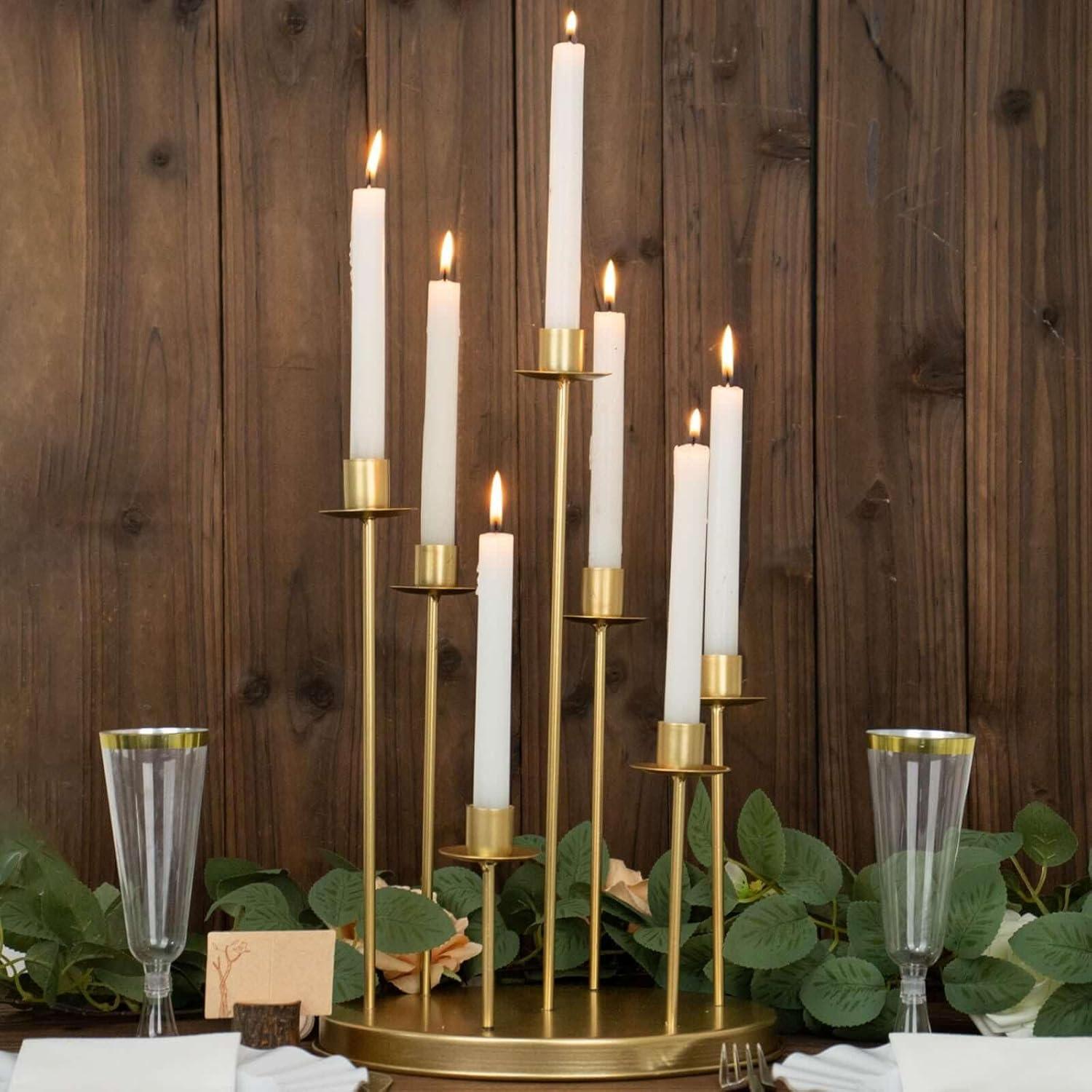 Gold 15" Tall 7-Arm Metal Tabletop Candelabra