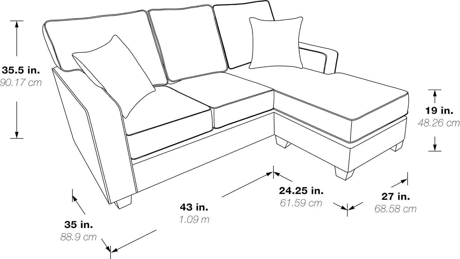 OSP Home Furnishings Russell Sectional with 2 Pillows Off White: Transitional Style, Polyester Upholstery, Wood Frame