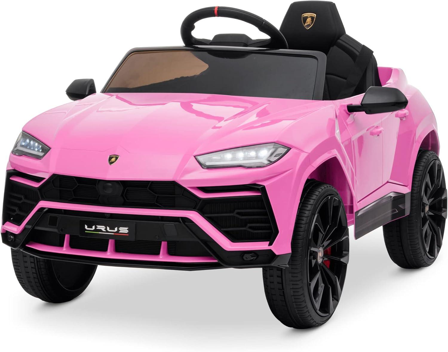 Lamborghini Urus Ride on Toys, 12V Kids' Electric Vehicles w/Parent Remote Control, Horn, Radio, Port, Aux, Spring Suspension, Opening Door, LED Light - Battery Powered Cars Pink