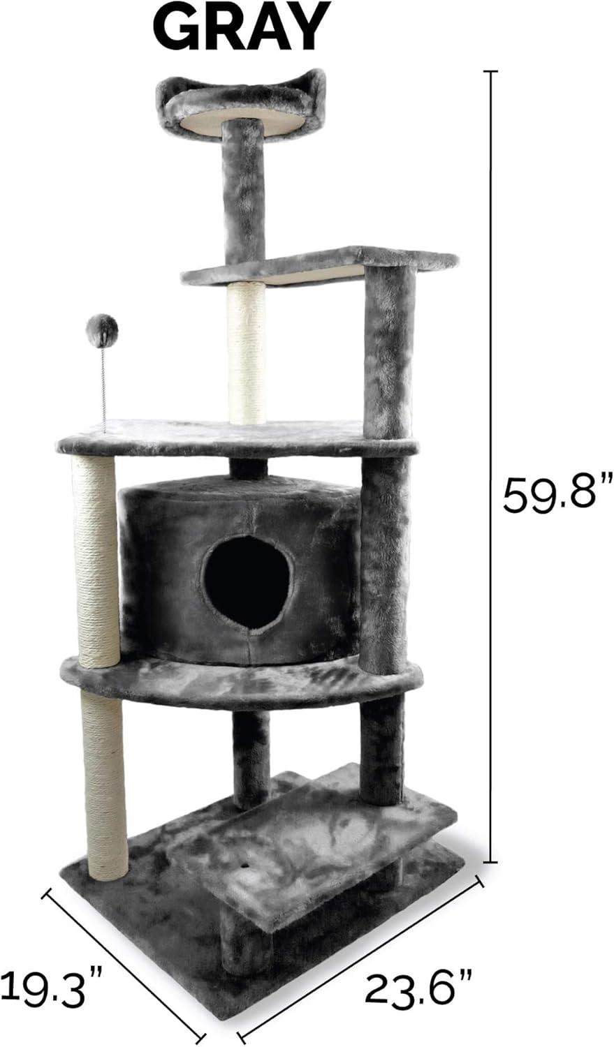FurHaven Tiger Tough Platform House Playground - Gray, 60"