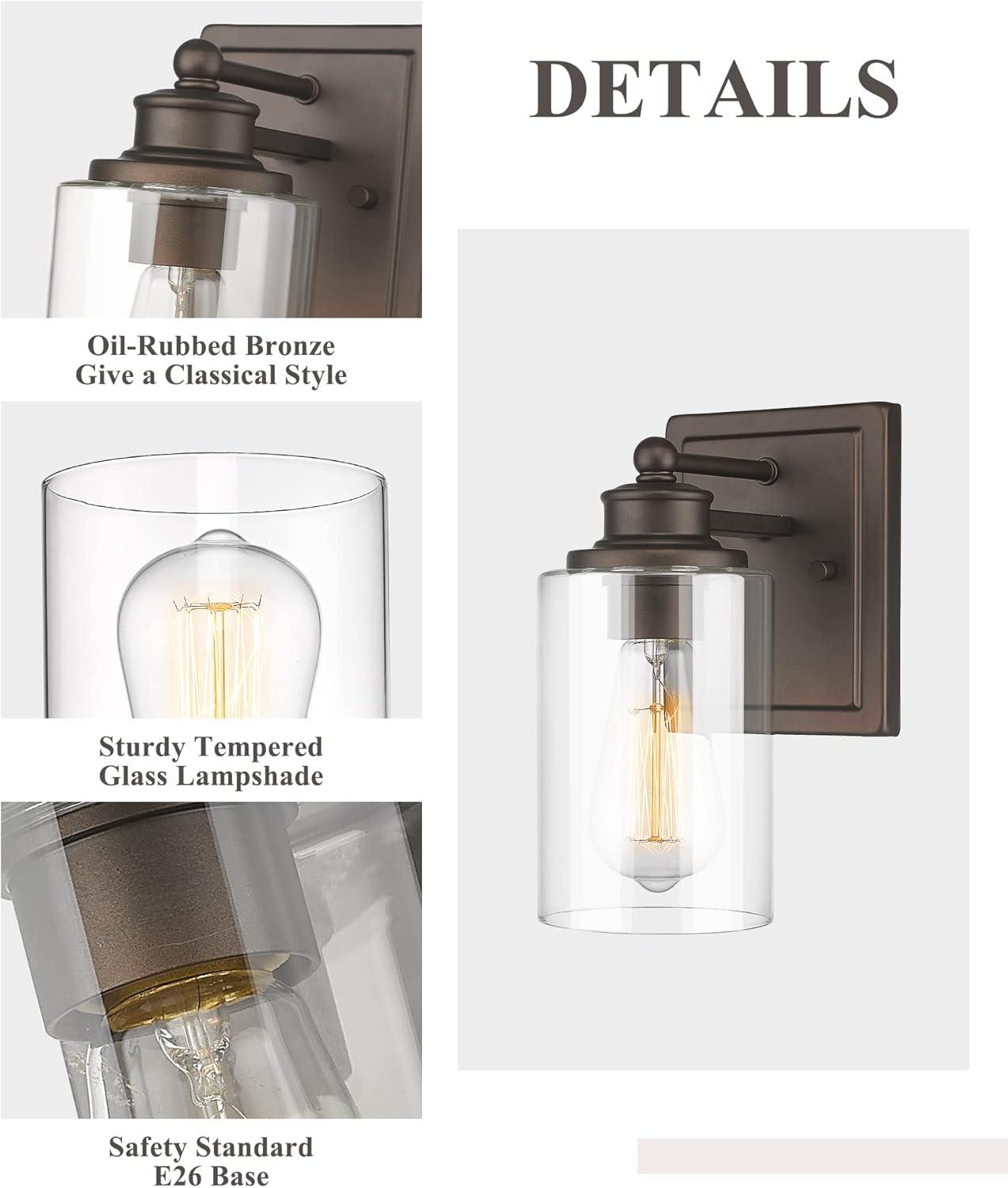 Bathroom Vanity Light, HWH 1 Light Wall Sconce Lamp Over Mirror, Farmhouse Wall Vanity Lighting in Oil-Rubbed Bronze Finish, 5HLT63B ORB