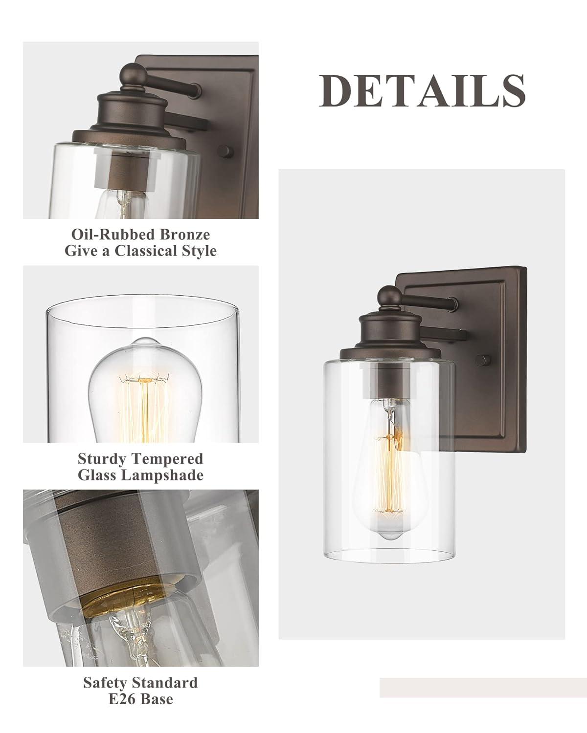 Bathroom Vanity Light, HWH 1 Light Wall Sconce Lamp Over Mirror, Farmhouse Wall Vanity Lighting in Oil-Rubbed Bronze Finish, 5HLT63B ORB