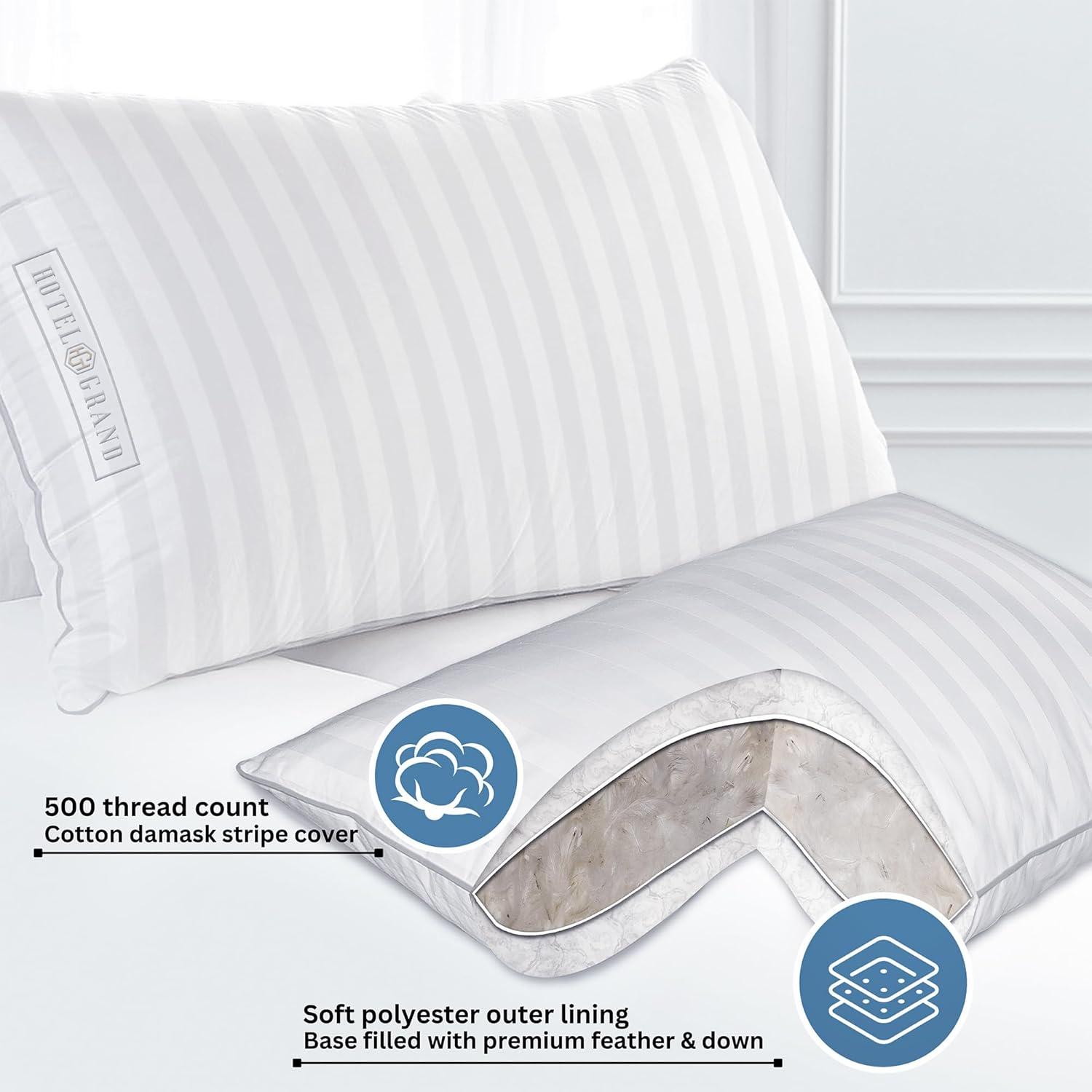 Hotel Grand Hypoallergenic Feather Down Bed Pillow Set