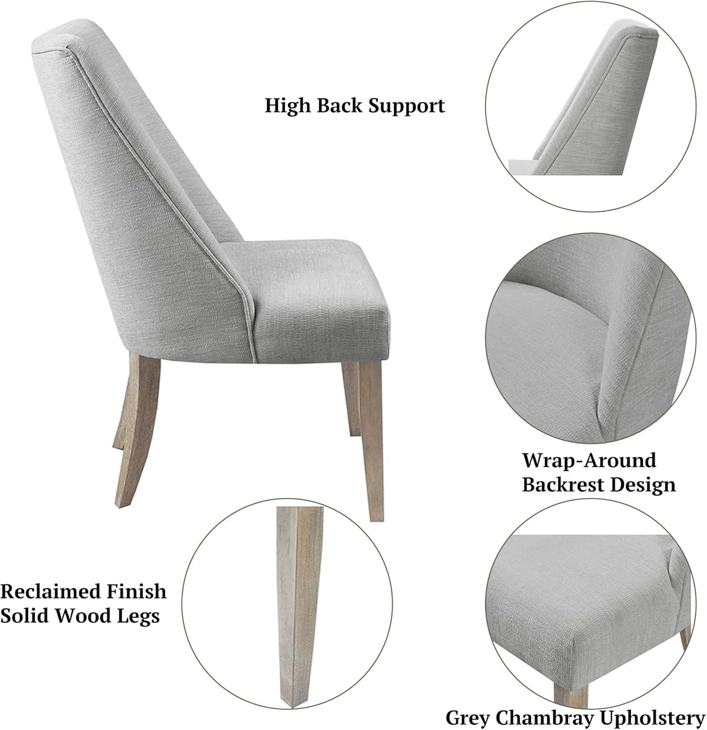 Martha Stewart Winfield Upholstered Dining Chairs – Curved Back, Distressed Wood Legs, Farmhouse Style
