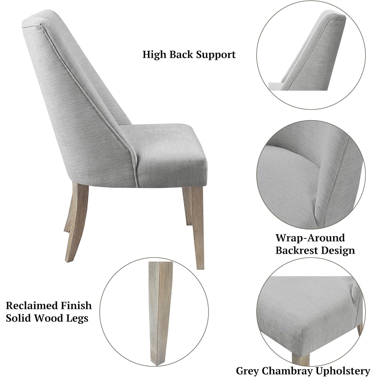 Martha Stewart Winfield Upholstered Dining Chairs – Curved Back, Distressed Wood Legs, Farmhouse Style