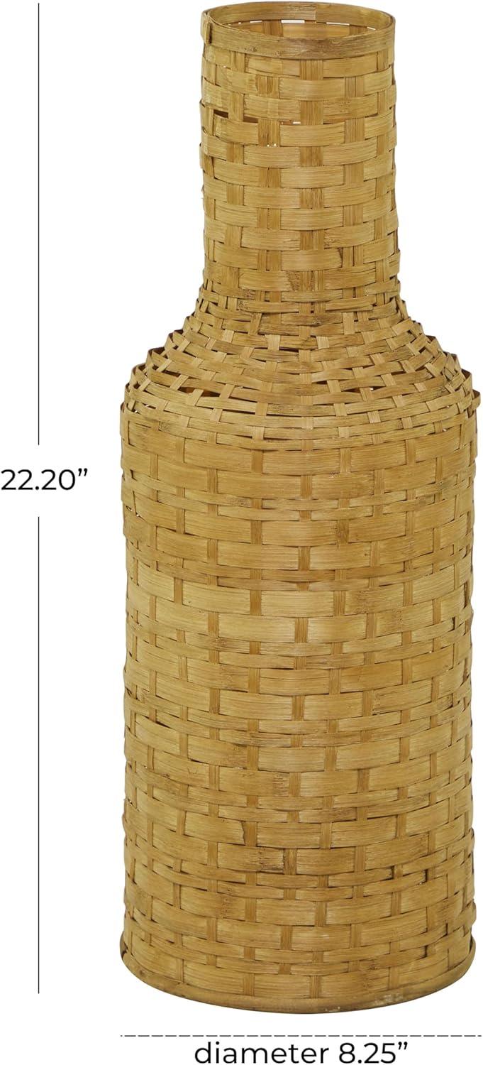Studio 350 Intricately Woven Tall Bamboo Wood Floor Vase - White or Brown Brown - 9"W, 39"H