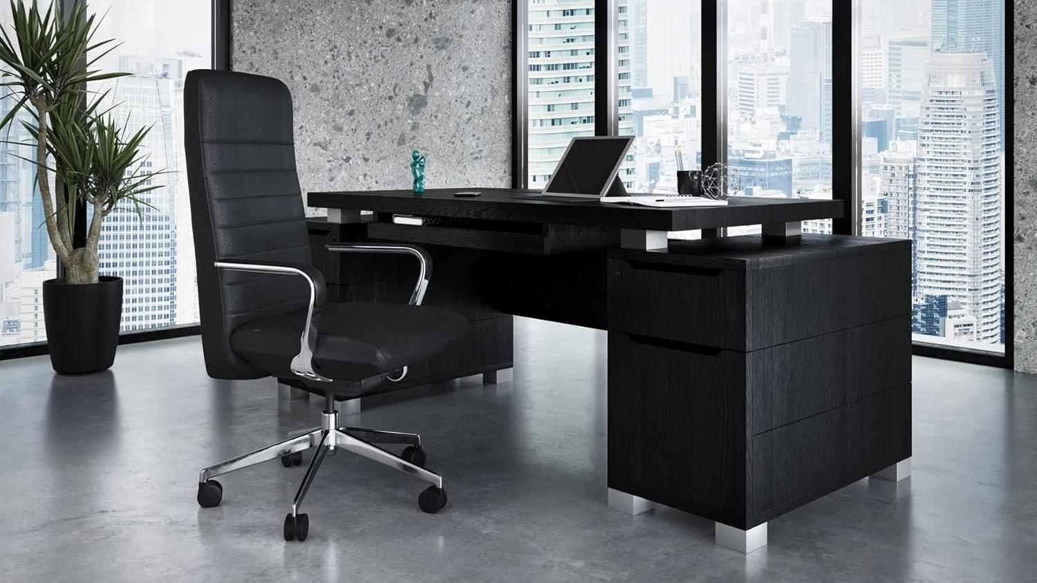 Black Oak Executive Desk with Drawers and Filing Cabinets